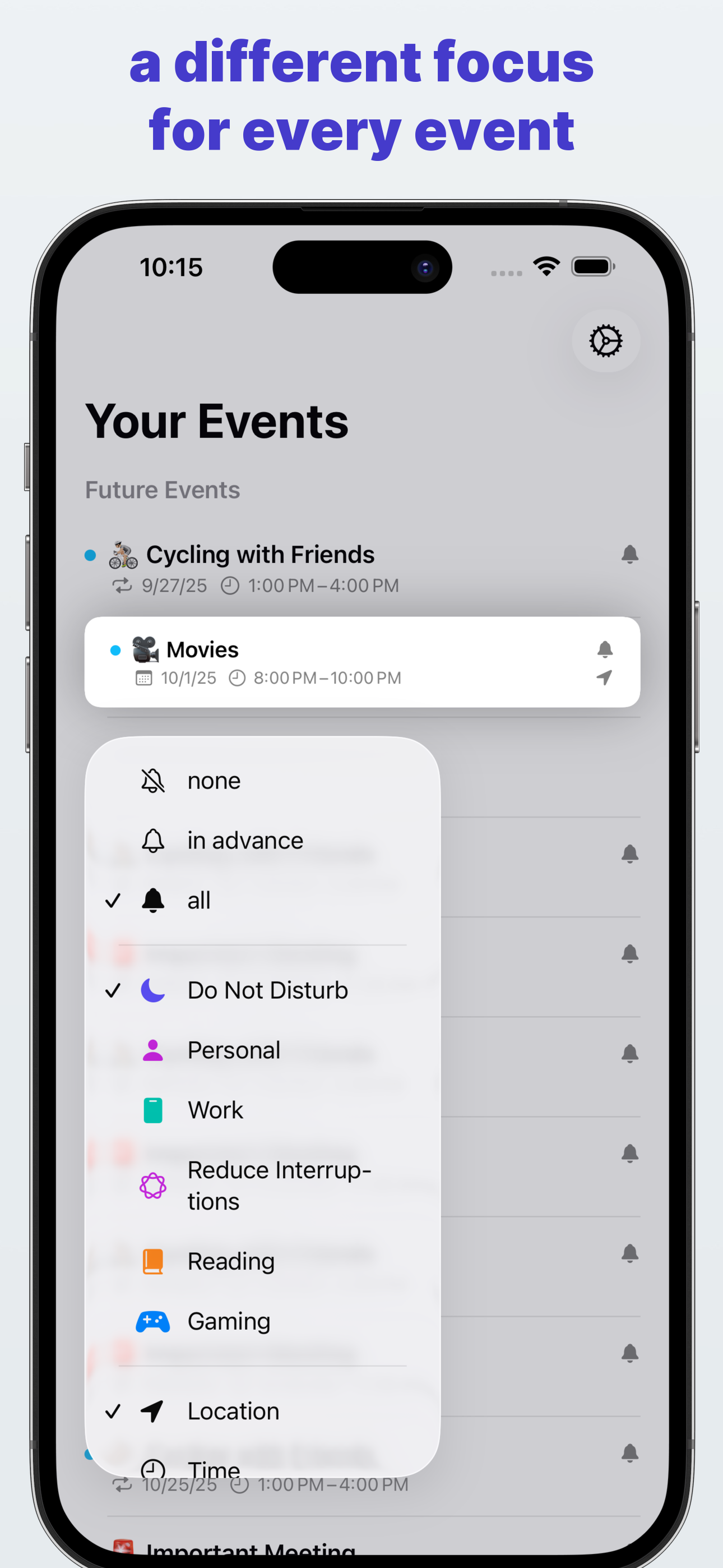 seamlessly integrate your calendar events with your focus